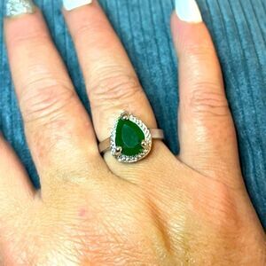 The Tears of Green Cabochon statement ring silver size 6